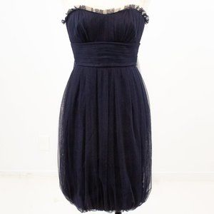 Vera Wang 4 Corset Strapless Tulle Midi Dress Blue